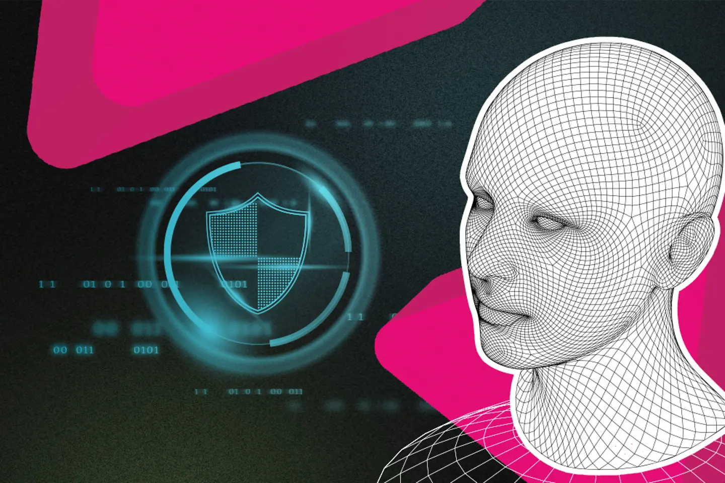 Elementos de design retrofuturista. Cabeça com malha 3D, Cyberpunk.