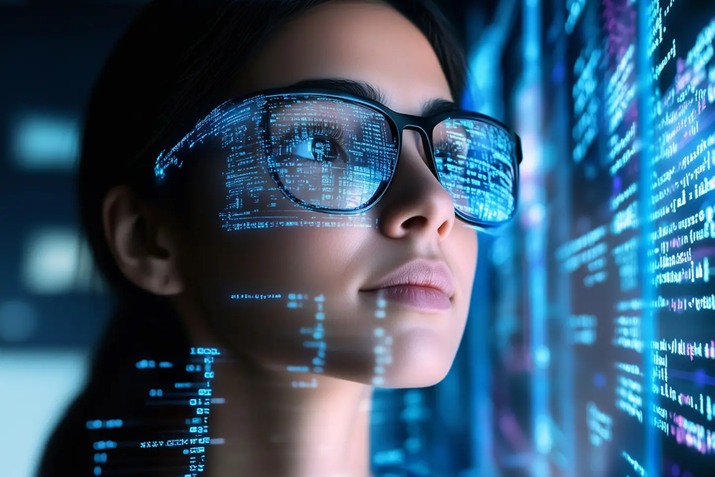 AI-generated image - AI-generated image of female IT specialist learns to analyze code and data technology.